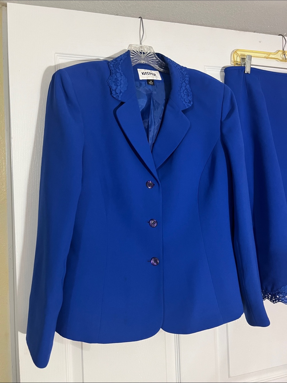 Kasper Cobalt Blue Women's Blazer with Lace Trim Collar